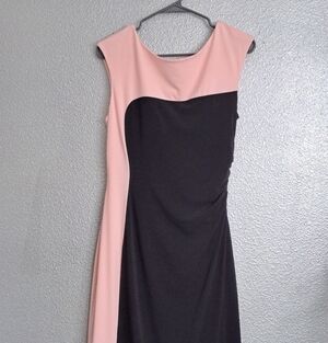 Connected Apparel Black & Pink Rouched Midi Dress Size 8